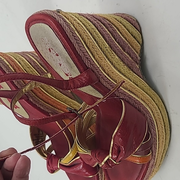 Na Na boho 70s style braided wedge sandal heels size 8 red leather straps - Picture 7 of 10